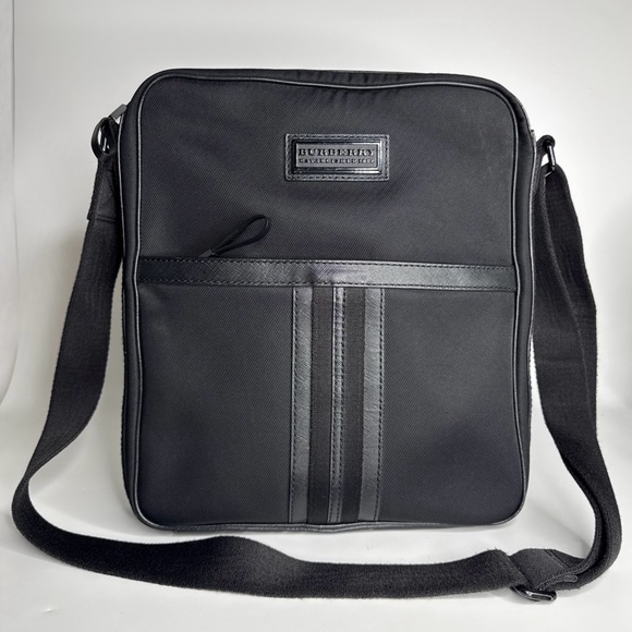 BURBERRY Unisex Black Nylon Saffiano Leather Messenger Bag